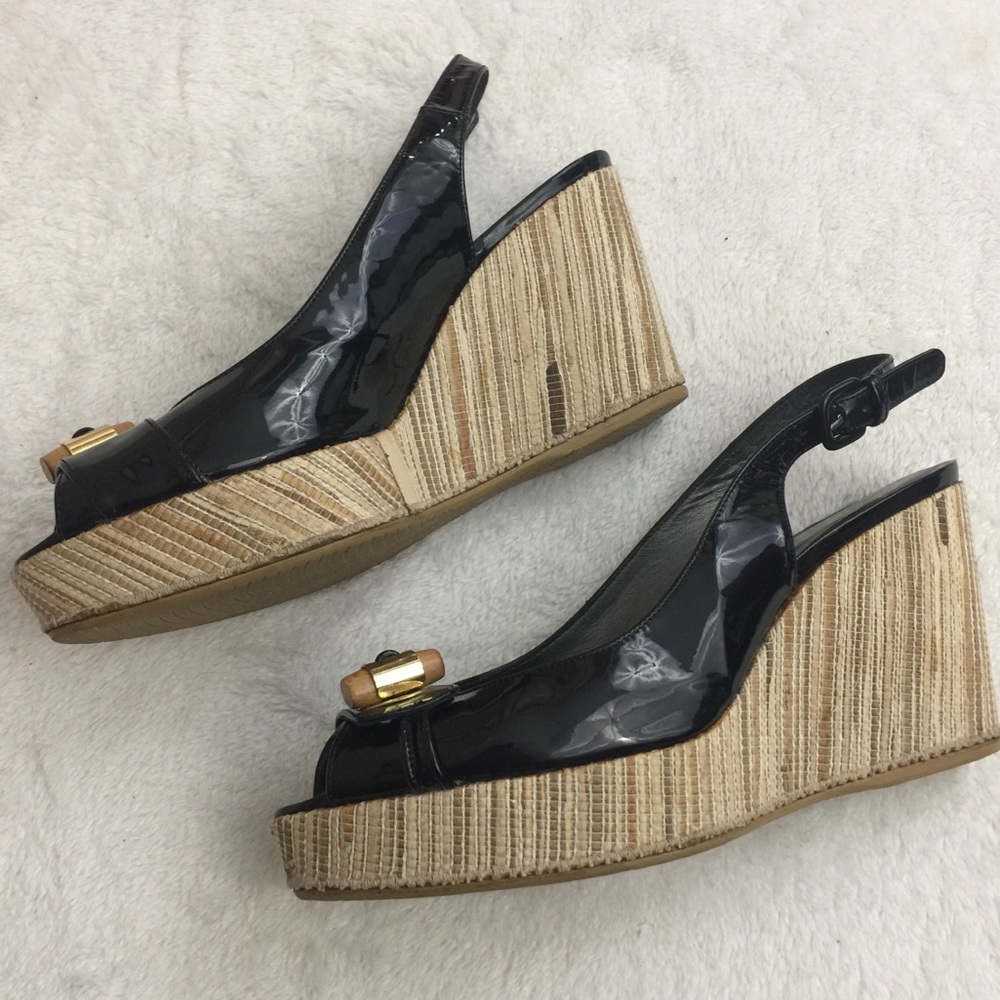 Stuart Weitzman Slingback Wedges Black Peeptoe